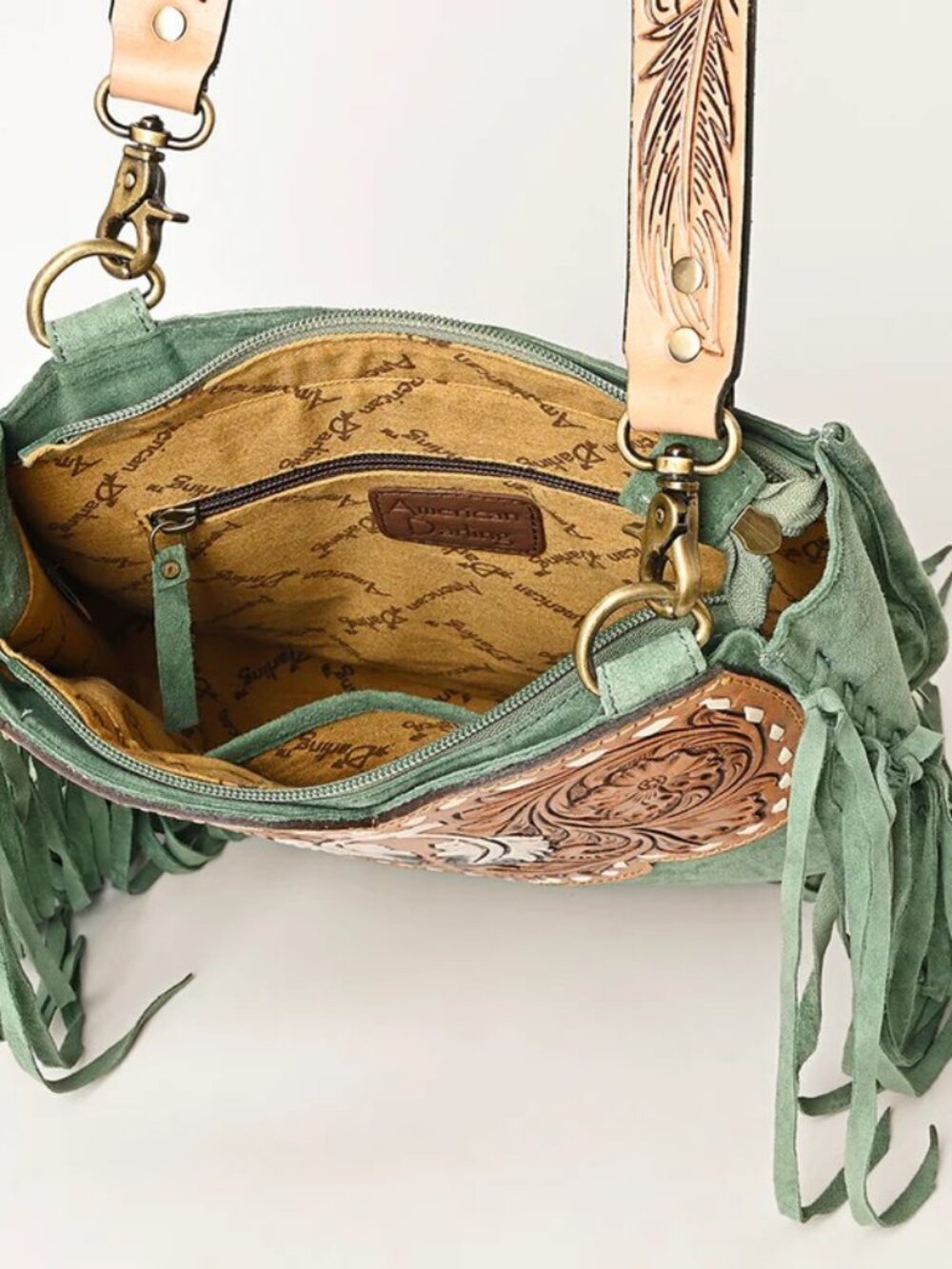 Sagebrush Boho Fringe Feather Crossbody Bag - Picture 3 of 7